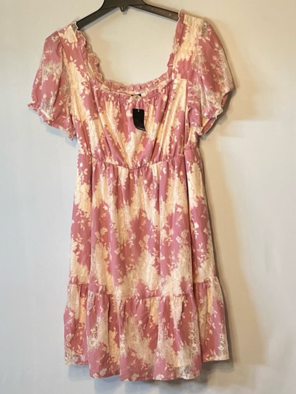 New W/T Torrid Mini Two-Tone Lace Tiered Babydoll Dress in Foxglove Pink Size 1X
